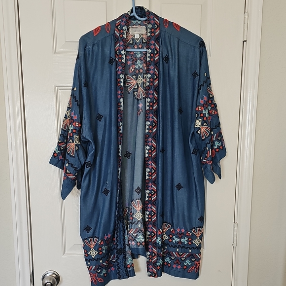 Johnny Was Tops - Johnny Was Piper Shirt Tail Kimono Boho Embroidered  Large Preowned